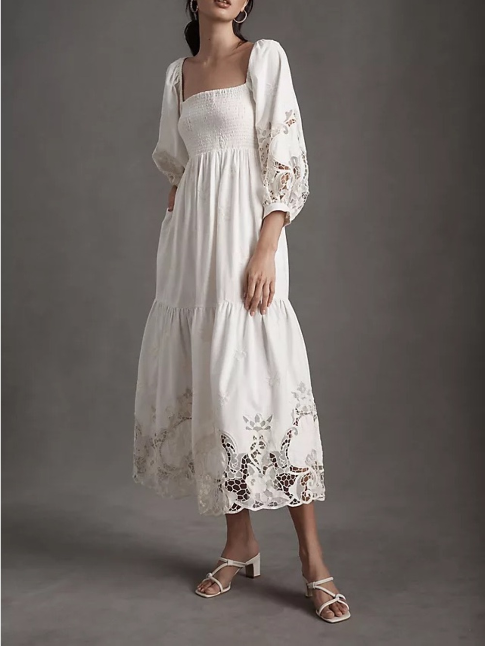 BHLDN X Free People - RARE White Dahlia Embroidered Midi Dress